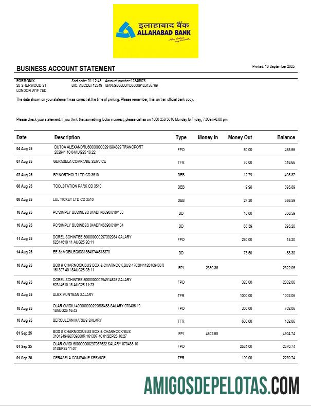 Banco Allahabad Organização Verificando extrato de conta em formato Word e PDF